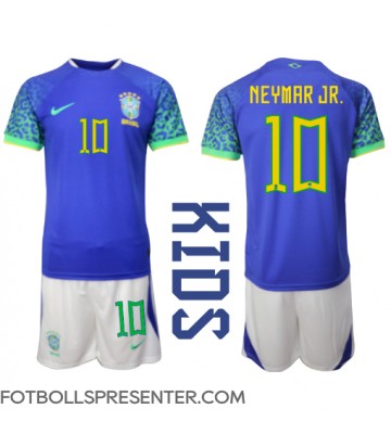 Brasilien Neymar Jr #10 Bortatröja Barn VM 2022 Kortärmad (+ korta byxor)